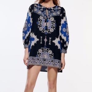 Zara embroidered printed dress